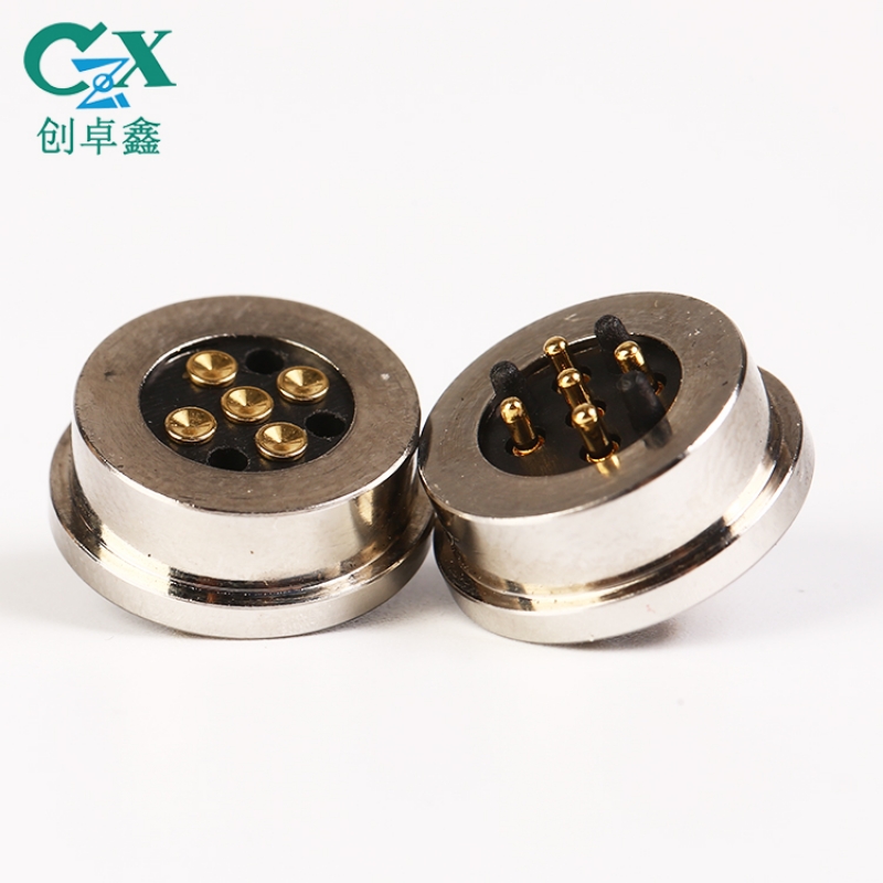 5pin圆形磁吸连接器 圆形吸附式磁吸充电过数据连接器定制